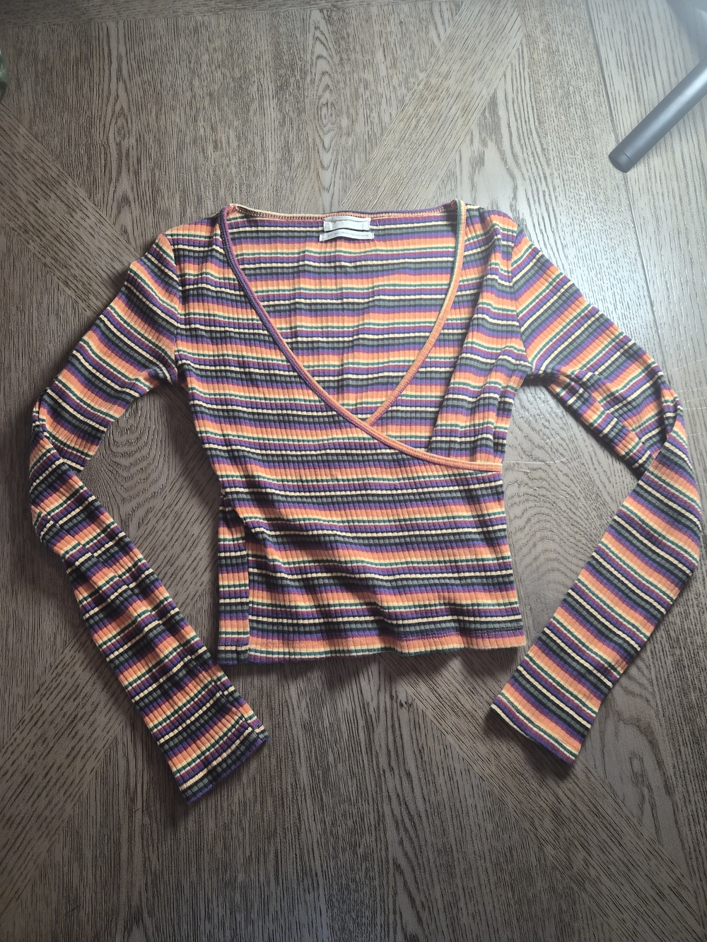Urban Outfitters Multicolor Striped Wrap Crop Long-Sleeve Top